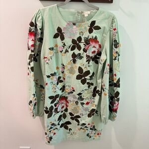 NWT Anthropologie Let Me Be Green Floral Long Sleeve Embroidered Mini Dress
